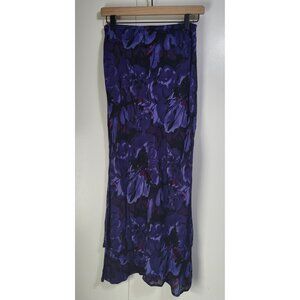 Chico's Design VTG SZ 0 Silk Floral Split Hem Pull On Skirt Whimsy Fairy Purple